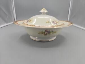 Vintage ESCO Fine China Porcelain Floral Red/Gold Patter Serving Bowl With Lid
